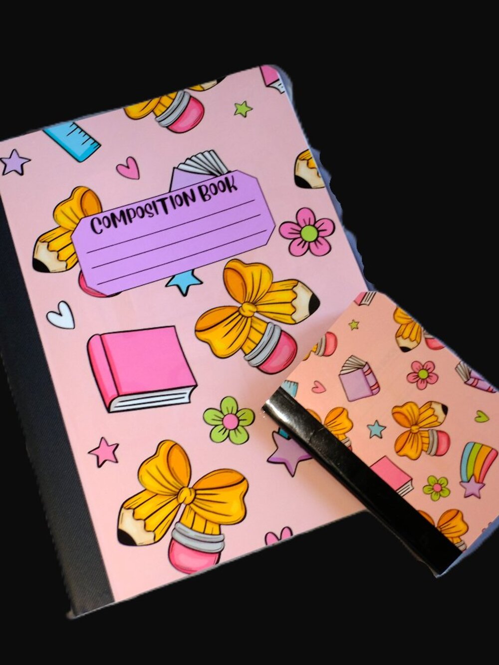 Custom Composition Book & Mini Notebook, Handmade, school, students, bows, set